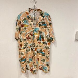 NWT Label Of Love Romper Linen Blend Tropical Print Jumpsuit Vacation Large